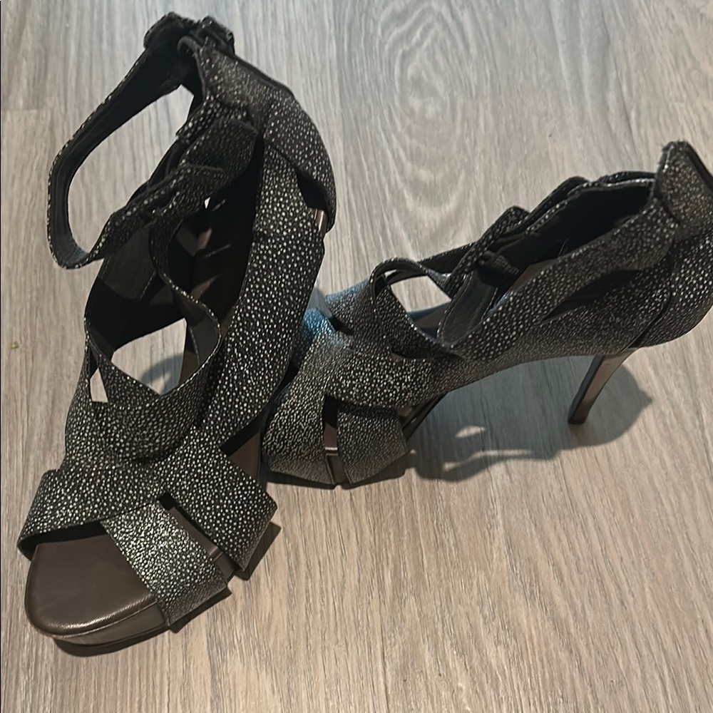BCBGMaxAzria Black and Gray Heels with Modern Design